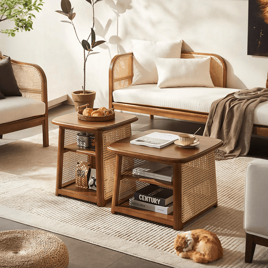 Nordic Square Coffee Table Set, Rattan - Miola
