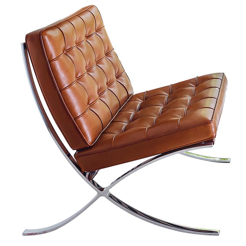 Barcelona Chair And Ottoman, Brown Leather - Miola