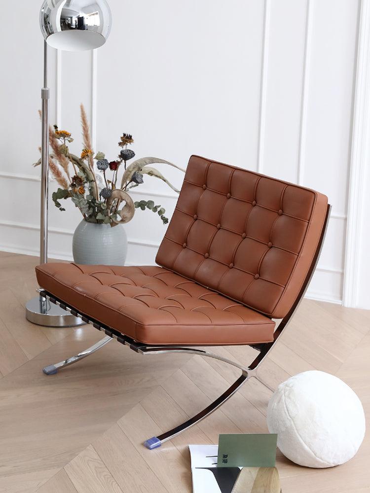 Barcelona Chair And Ottoman, Brown Leather - Miola