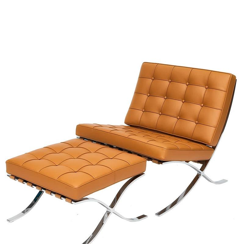 Barcelona Chair And Ottoman, Brown Leather - Miola