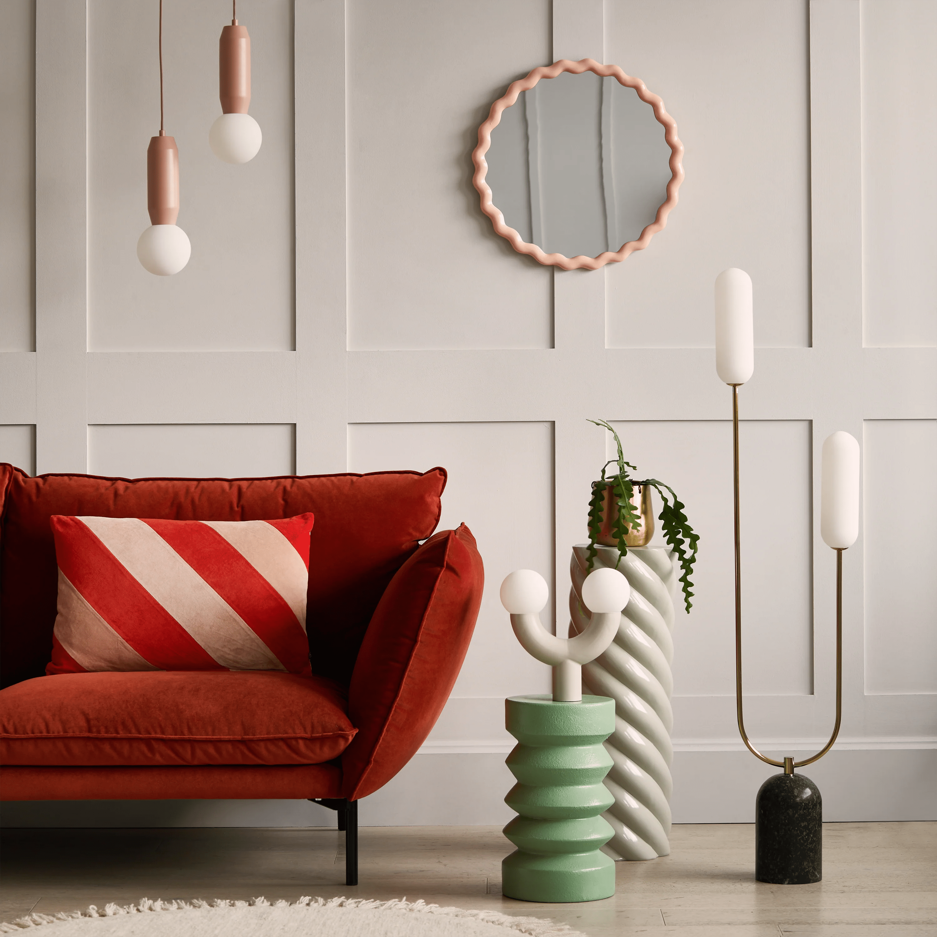 Olive green marble curve floor lamp - Miola