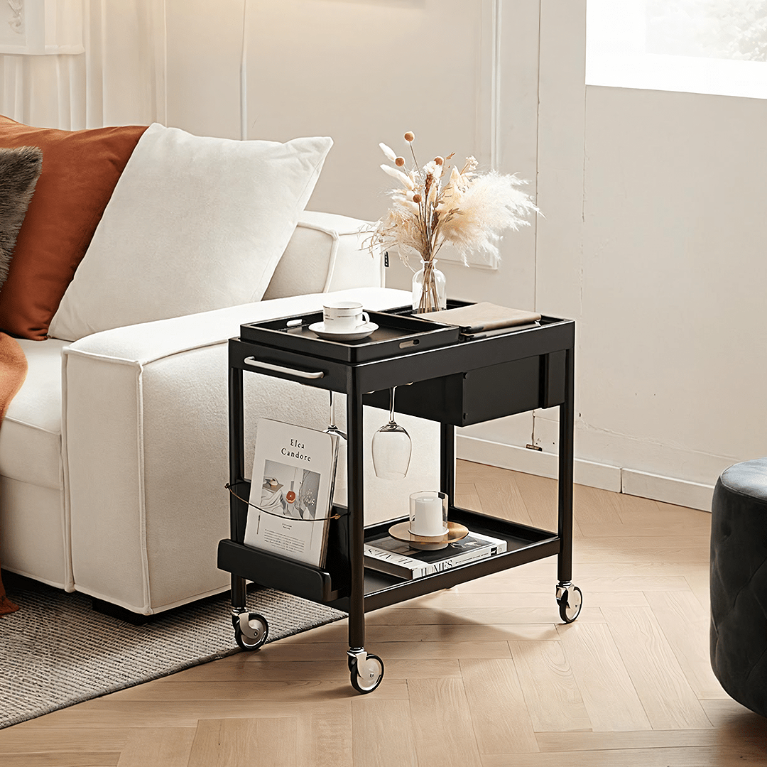 Orion With Magazine Rack Side Table With Trolleys - Miola