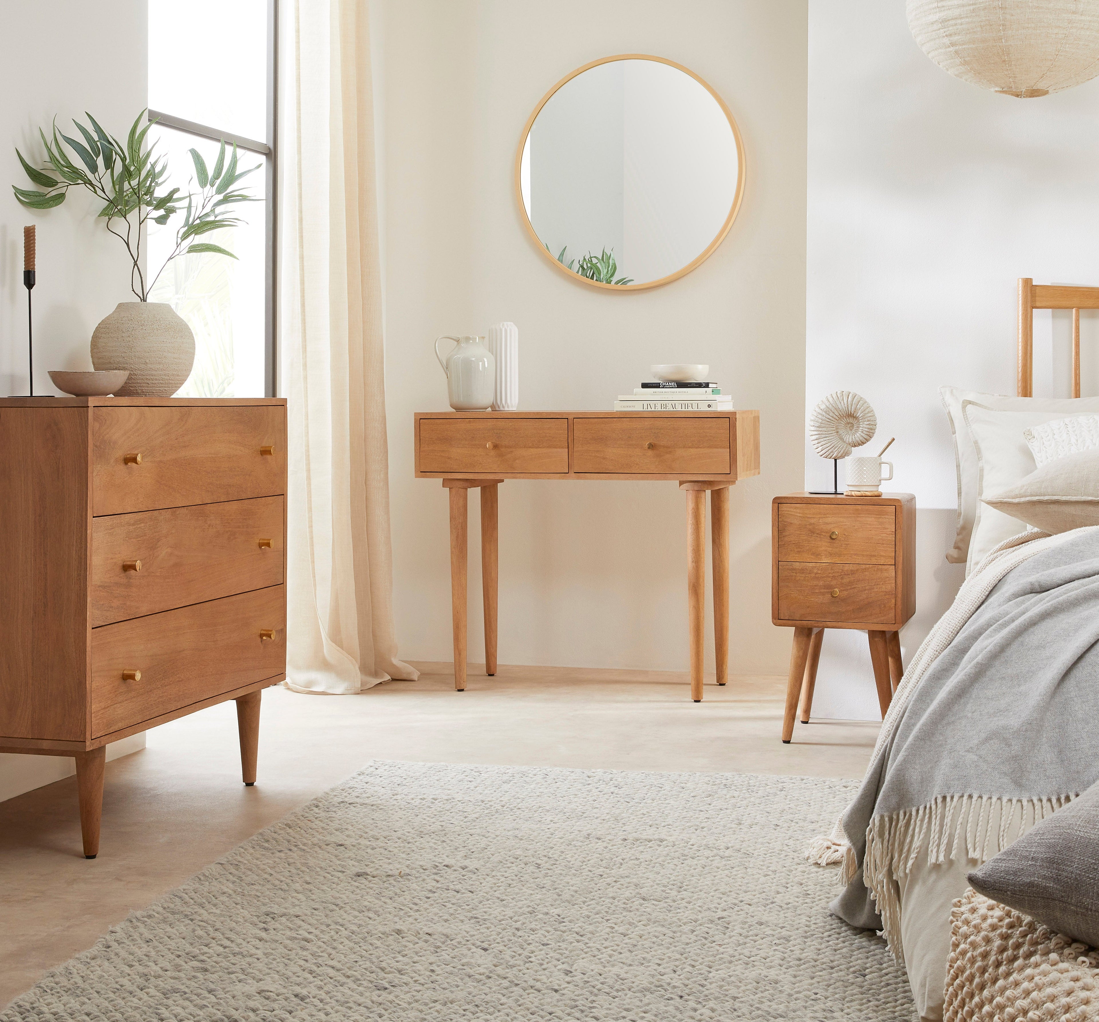 Scandinavian Light Walnut Logan Narrow Bedside Table - Miola