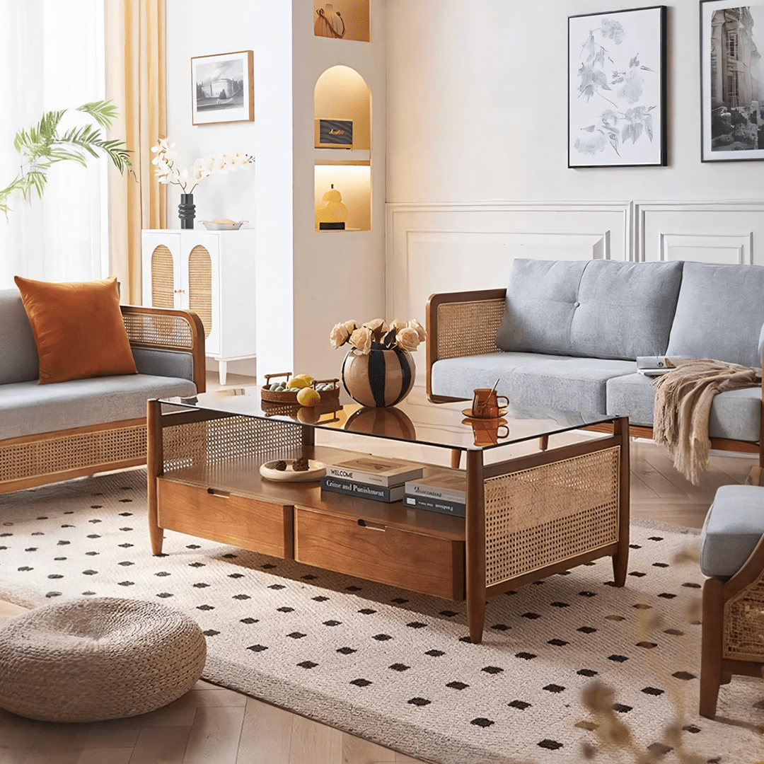 Pamela Wood Coffee Table, Rattan - Miola