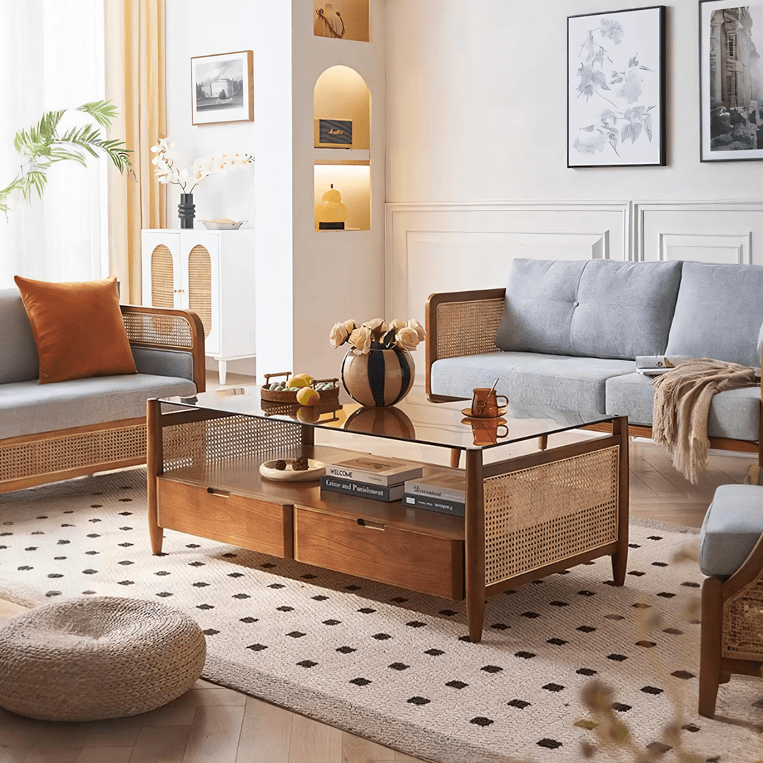 Pamela Wood Coffee Table, Rattan - Miola