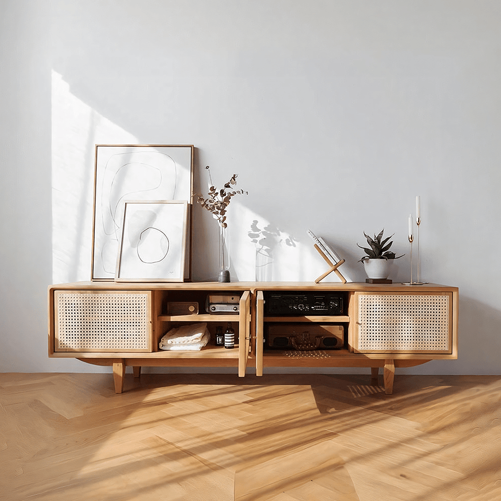 Pavia TV Stand, Rattan & Oak - Miola