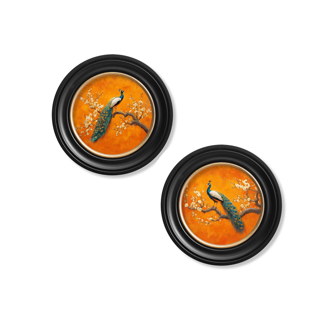 Peacocks In Saffron Garden - Oxford Round Frame