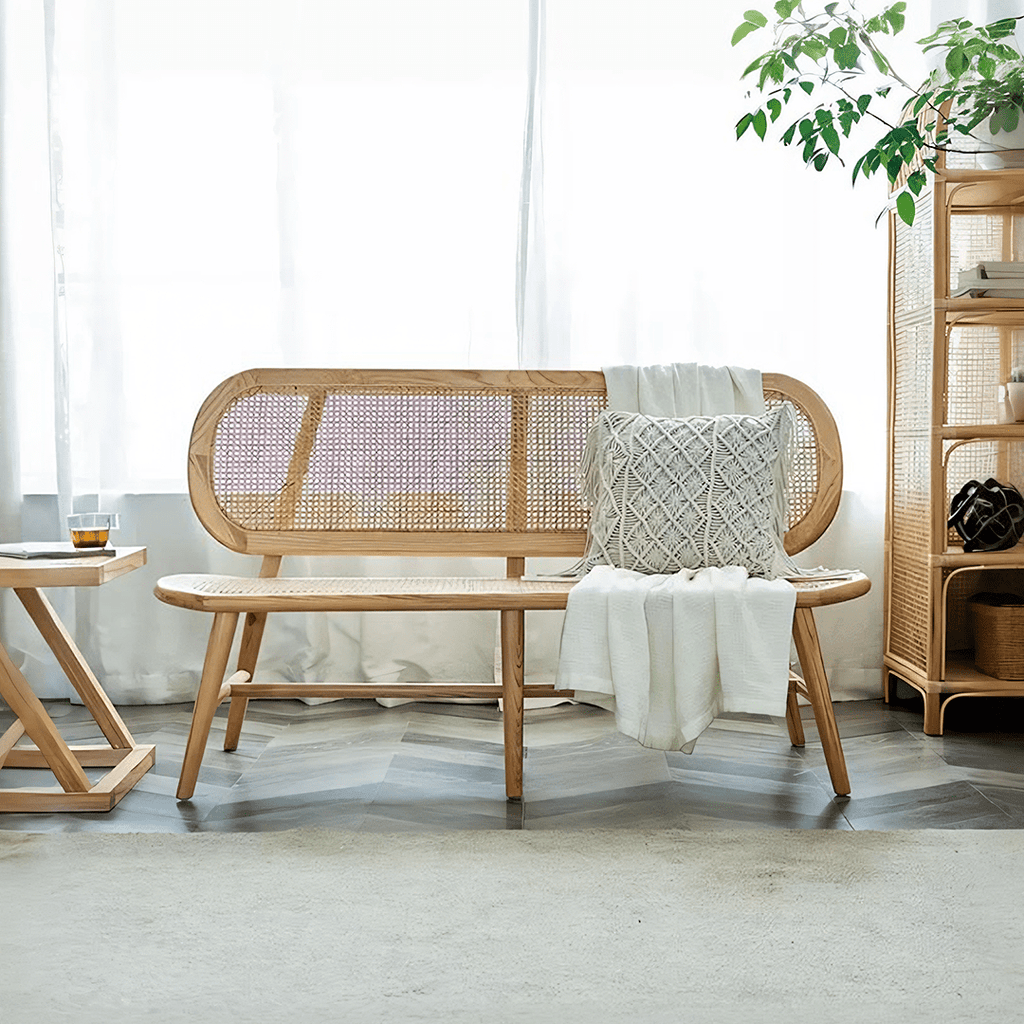Penny Cane Rattan Bench, Oak - Miola