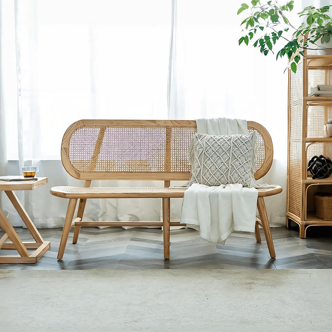Penny Cane Rattan Bench, Oak - Miola
