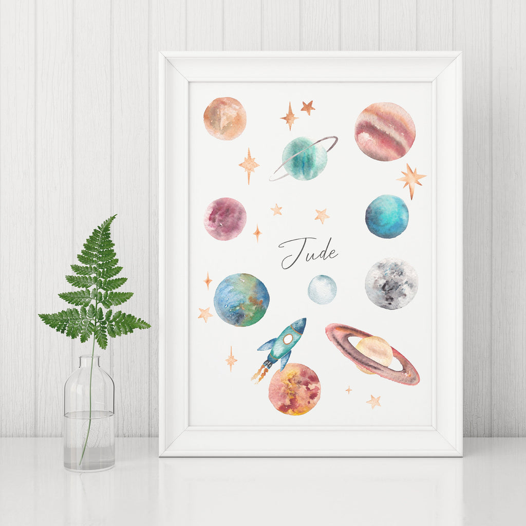 Personalised Watercolour Planets and Outer Space Print