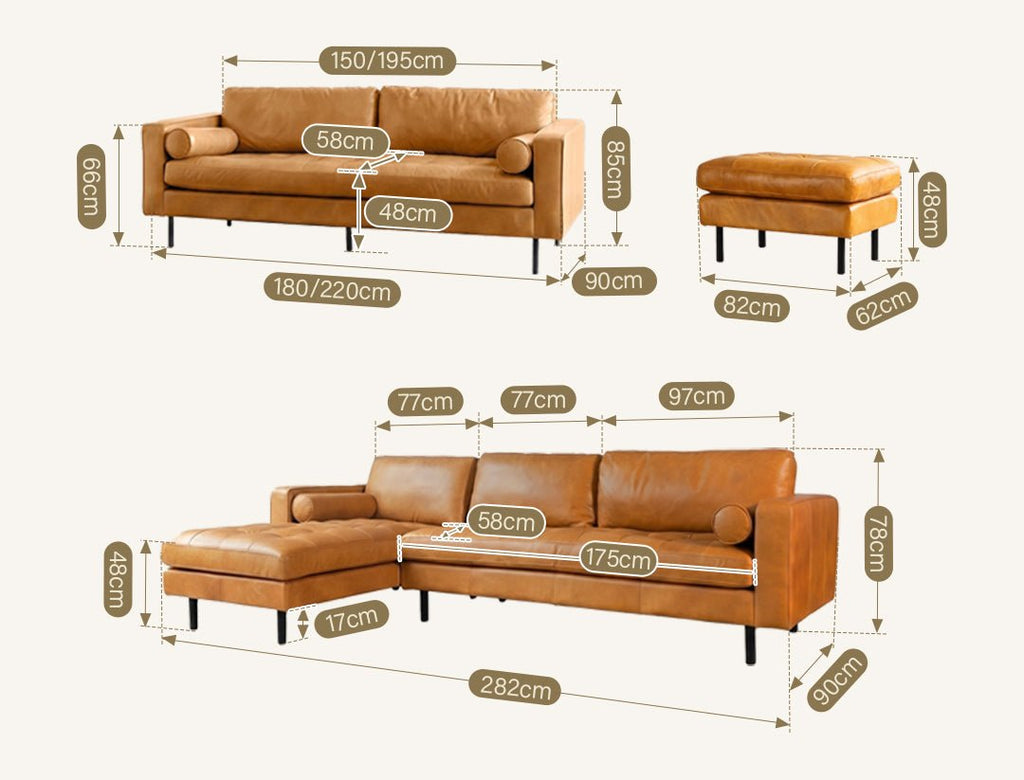 Porto Three Seater Sofa, Real Leather - Miola