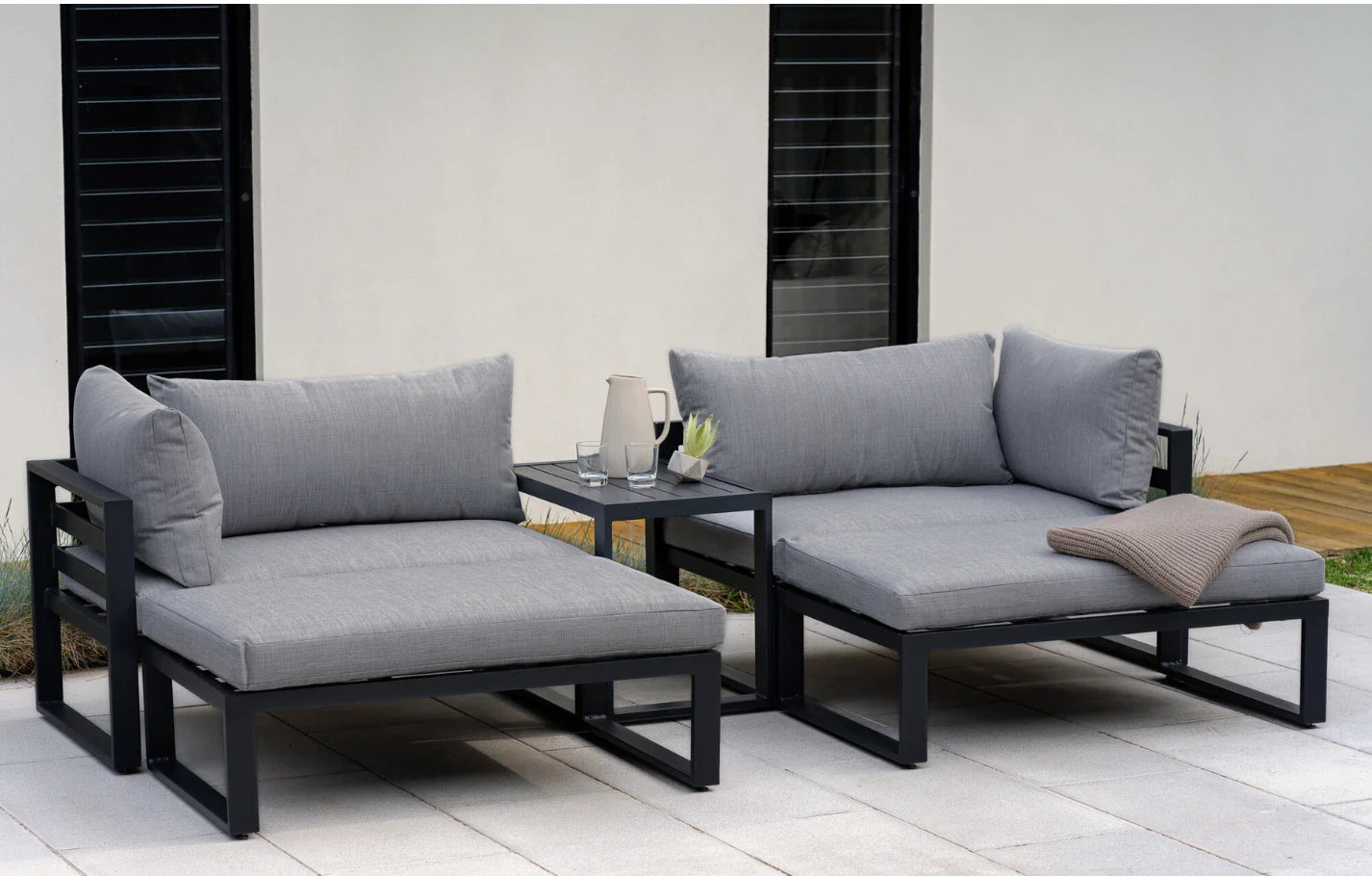 Grey 4 Seater Modular Aluminium Lounge Set with Side Cushions
