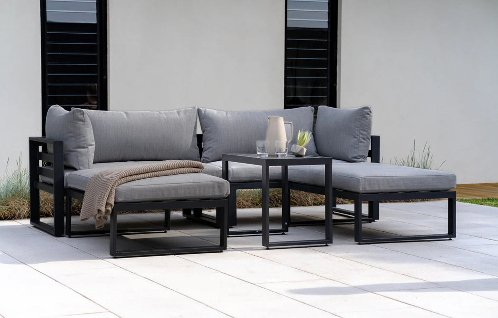 Grey 4 Seater Modular Aluminium Lounge Set with Side Cushions