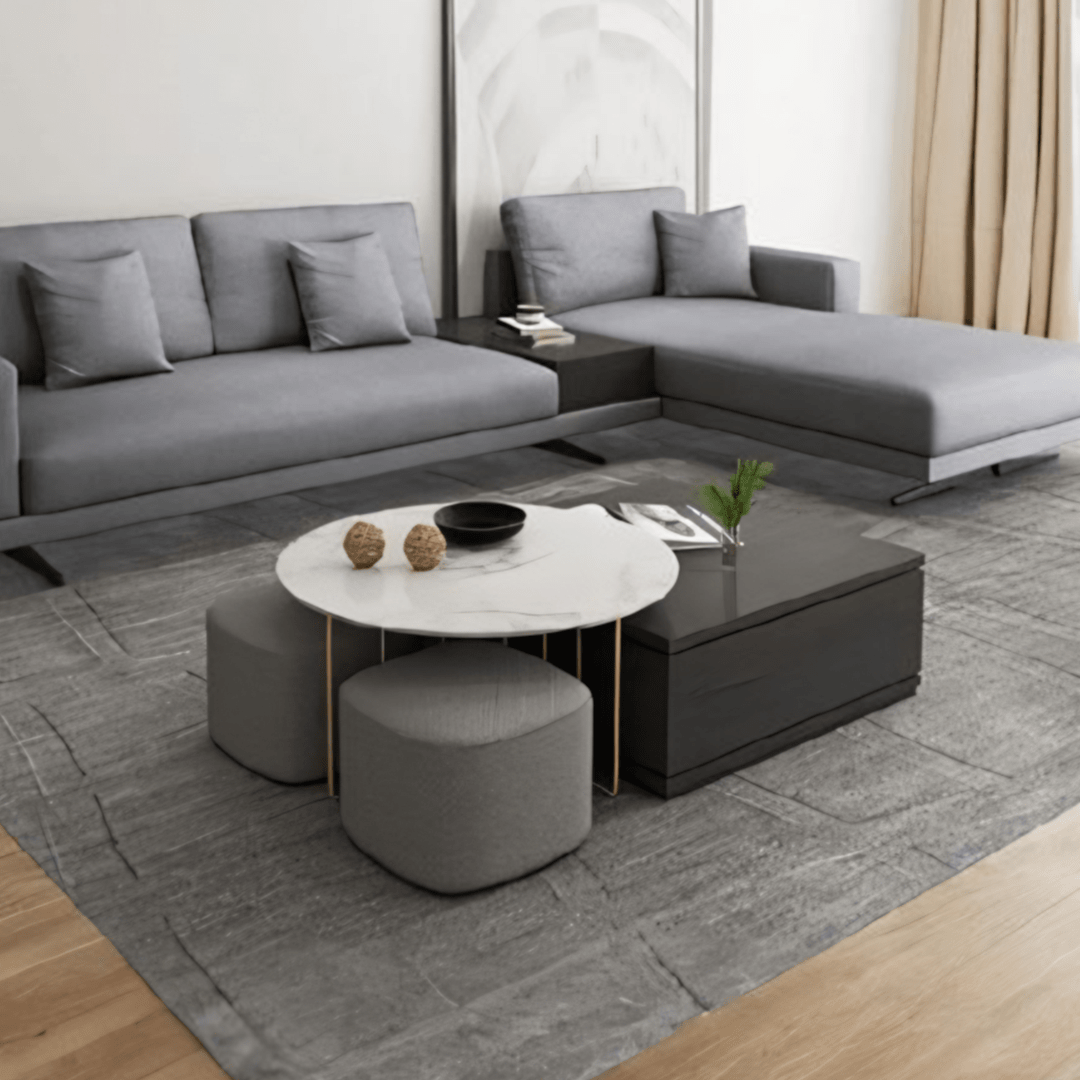 RS2 Nesting Coffee Table Set With Two Stools - Miola