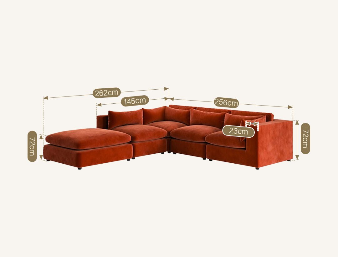 Ranjan Three Seater Corner Sofa, Red Velvet - Miola