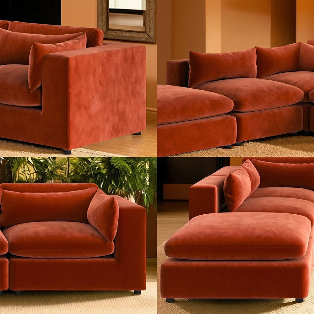 Ranjan Three Seater Corner Sofa, Red Velvet - Miola