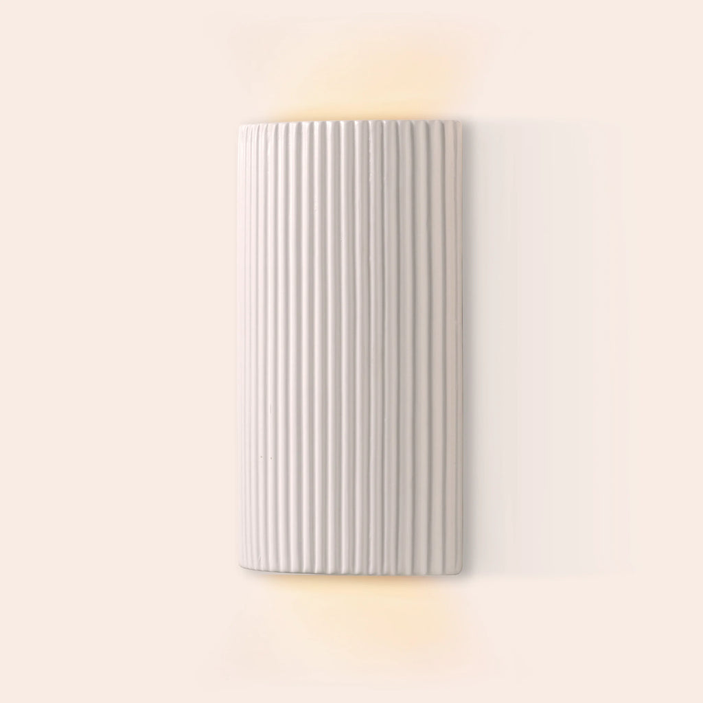 White ribbed ceramic wall light - Miola