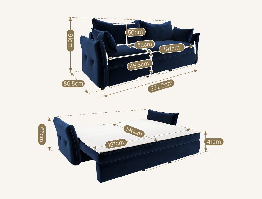 Ritchie Two Seater Sofa Bed, Pull Out Sleeper Sofa Bed - Miola