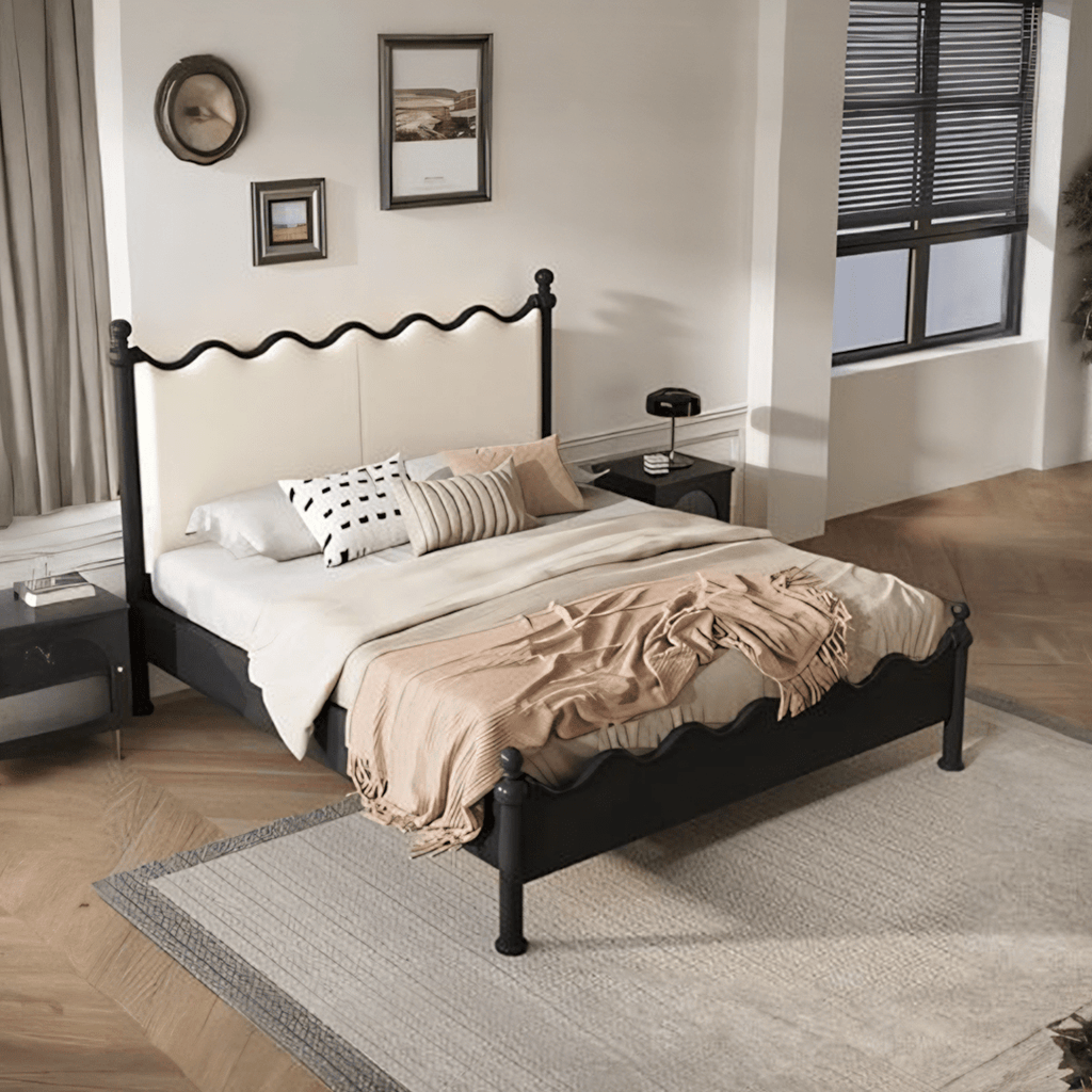 Roberta King Size / Super King Bed, Cream & Black - Miola