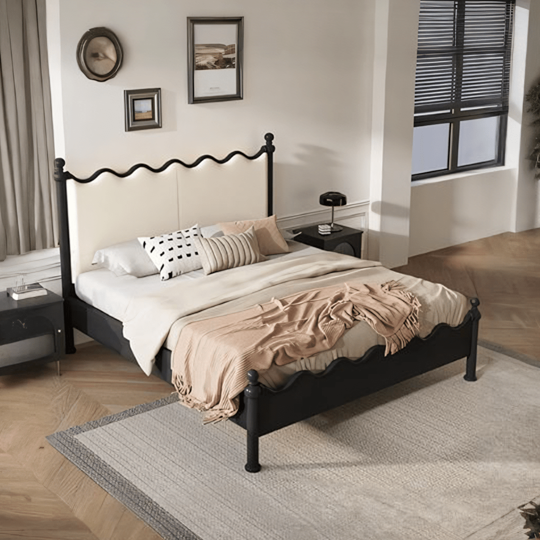 Roberta King Size / Super King Bed, Cream & Black - Miola