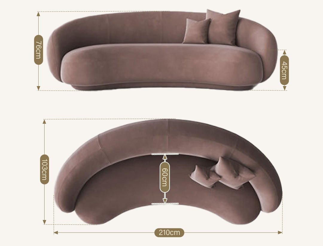 Romelia Three Seater Curved Sofa, Velvet - Miola