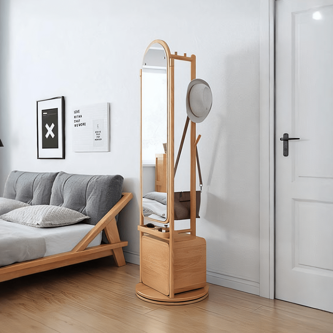 Rotatable Coat Rack, Wardrobe, Storage Rattan Oak - Miola