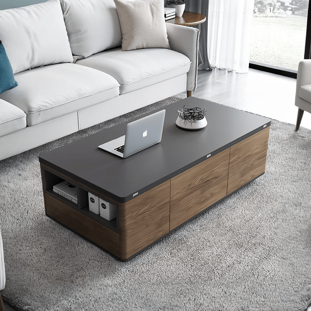 Ruby Lift Top Coffee Table, Multi - Functional Foldable Coffee Table, Walnut & Black - Miola