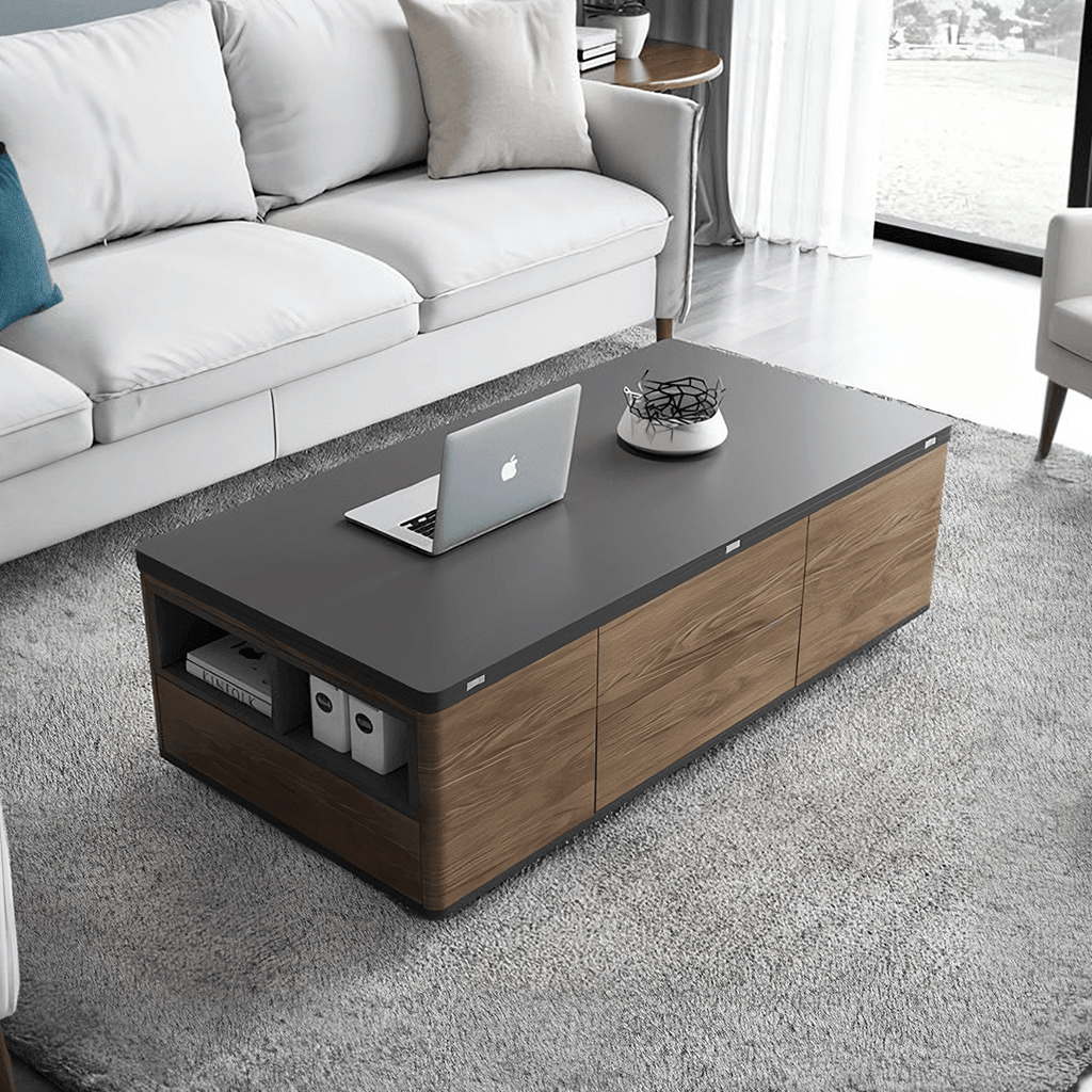 Ruby Lift Top Coffee Table, Multi - Functional Foldable Coffee Table, Walnut & Black - Miola