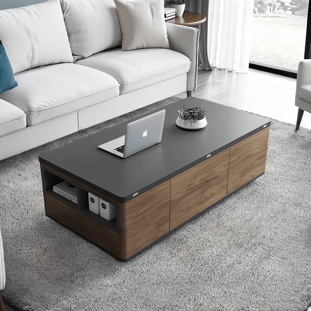 Ruby Lift Top Coffee Table, Multi - Functional Foldable Coffee Table, Walnut & Black - Miola