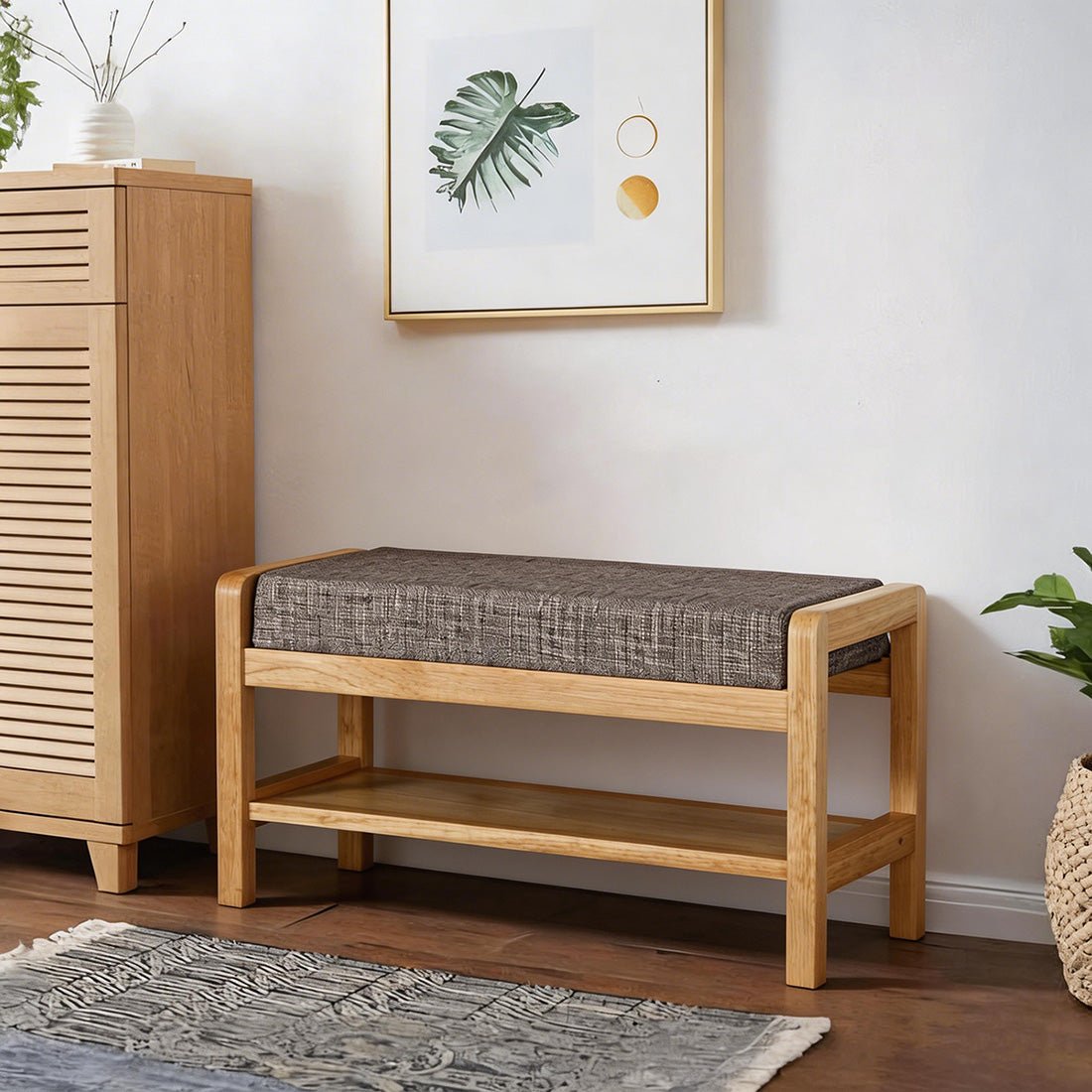 S1412 Shoe Storage Bench, Oak - Miola