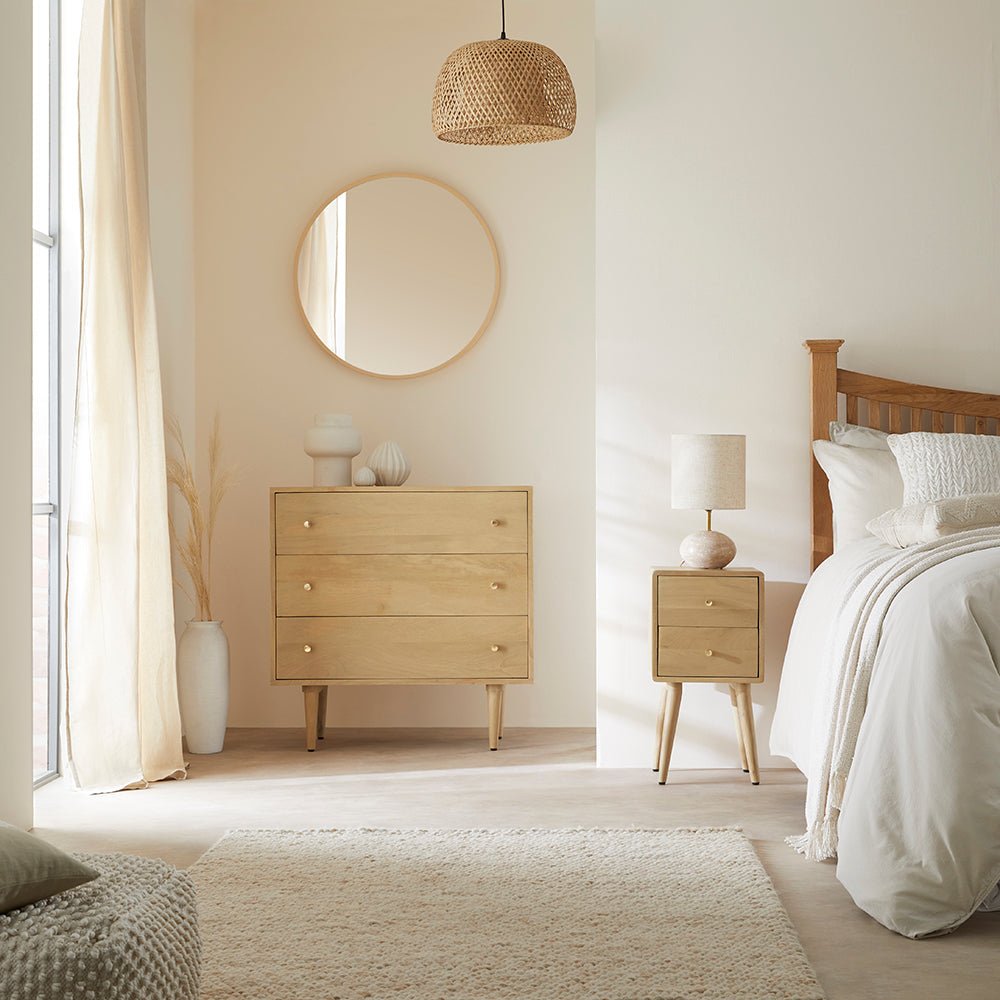 Scandinavian Light Oak Logan Narrow Bedside Table - Miola