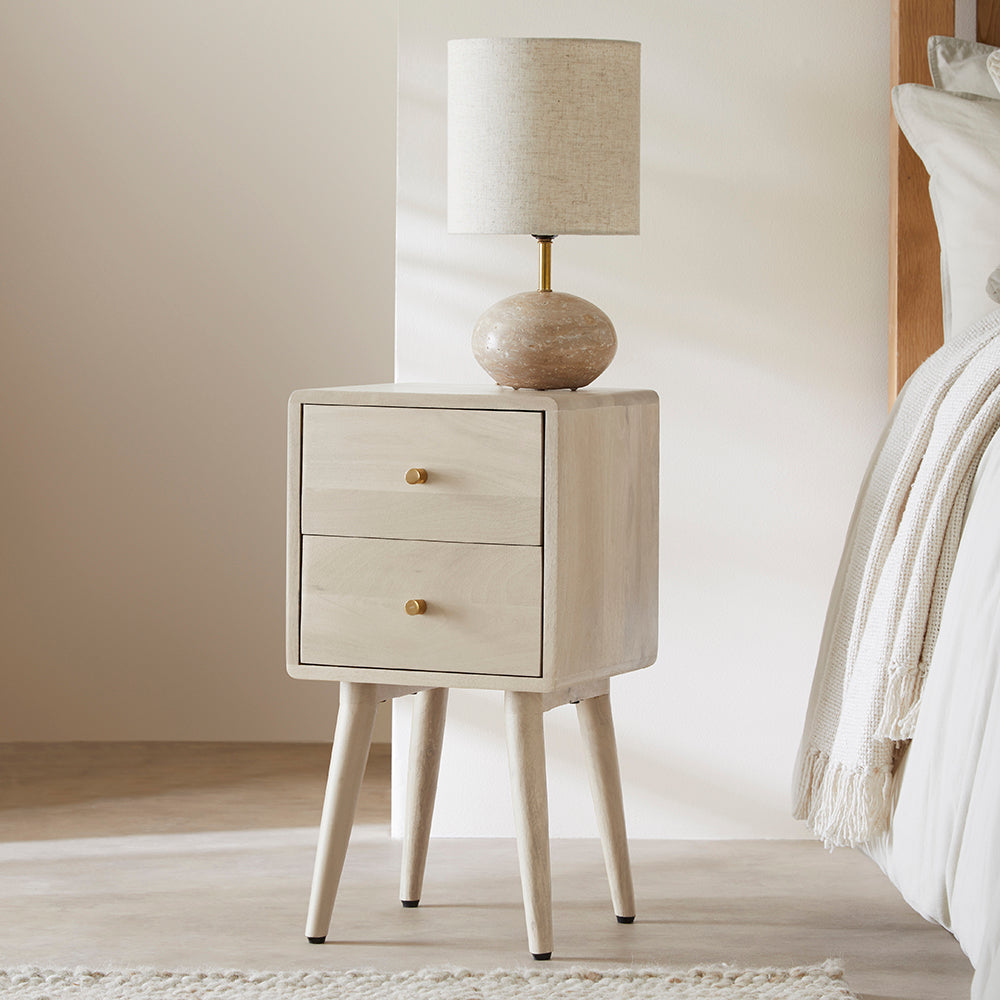Minimalist Mango Wood White Logan Narrow Bedside Table - Miola