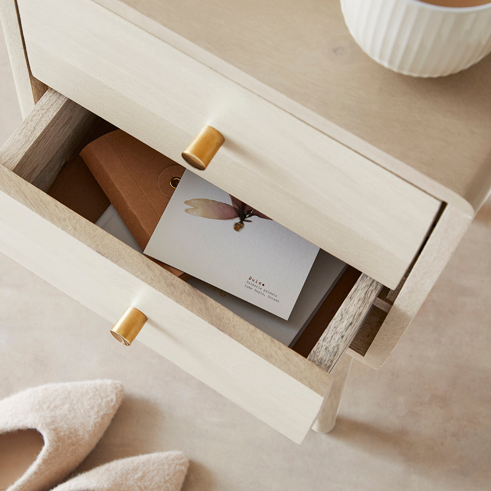 Minimalist Mango Wood White Logan Narrow Bedside Table - Miola