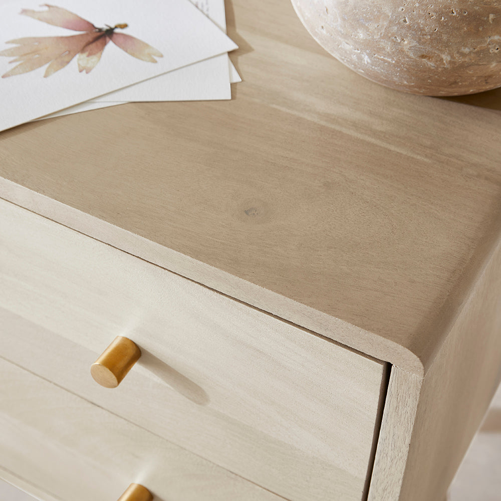 Minimalist Mango Wood White Logan Narrow Bedside Table - Miola