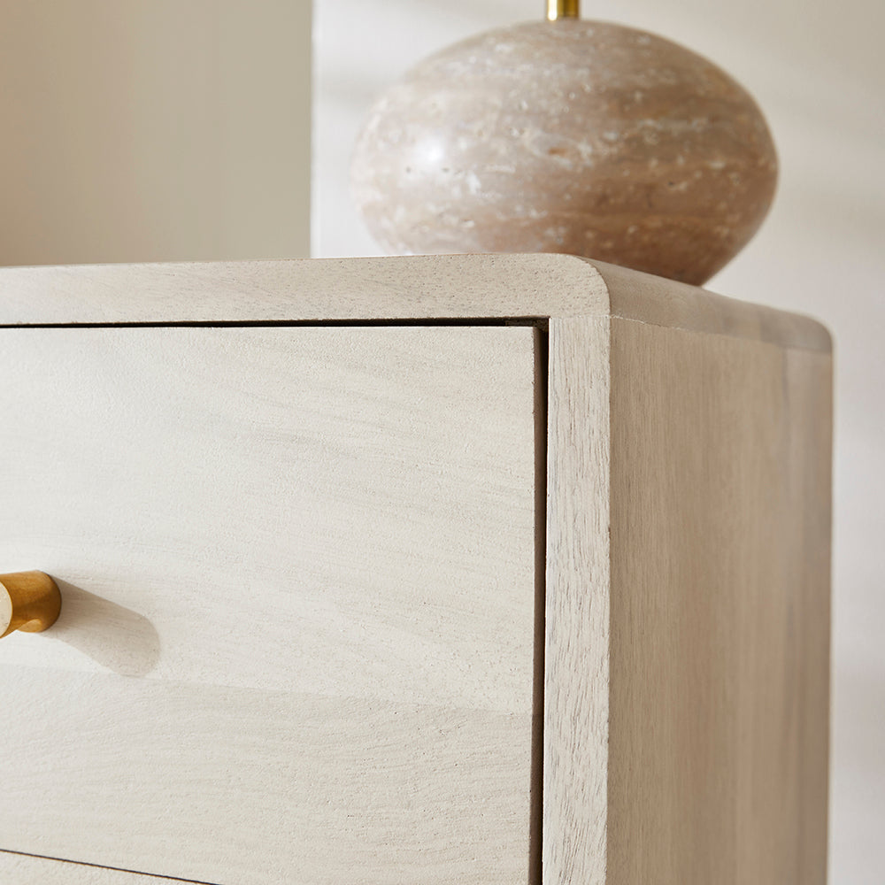 Minimalist Mango Wood White Logan Narrow Bedside Table - Miola
