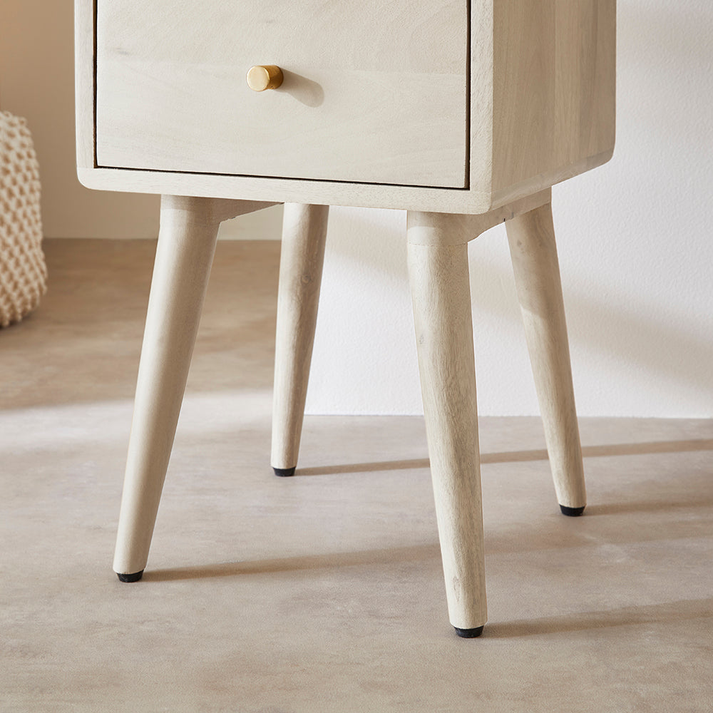 Minimalist Mango Wood White Logan Narrow Bedside Table - Miola