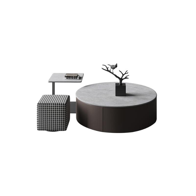 Alvis Coffee Table Set With Stool, Sintered Stone - Miola