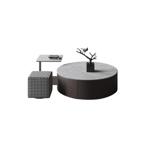 Alvis Coffee Table Set With Stool, Sintered Stone - Miola