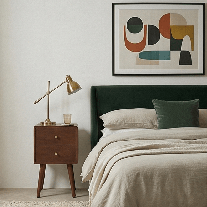 Scandinavian Walnut Logan Narrow Bedside Table - Miola