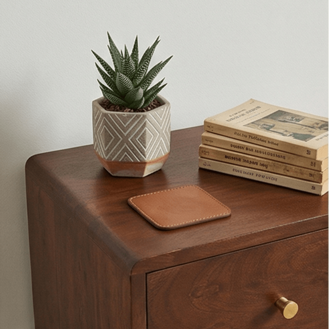 Scandinavian Walnut Logan Narrow Bedside Table - Miola