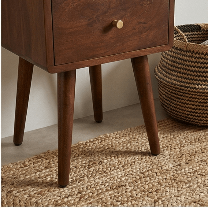 Scandinavian Walnut Logan Narrow Bedside Table - Miola