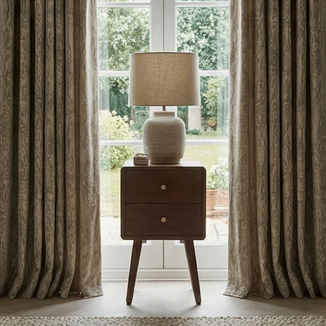 Scandinavian Walnut Logan Narrow Bedside Table - Miola