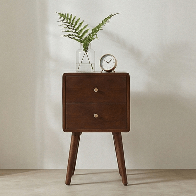 Scandinavian Walnut Logan Narrow Bedside Table - Miola