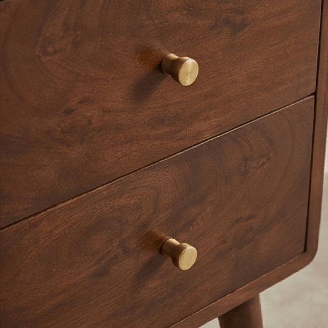 Scandinavian Walnut Logan Narrow Bedside Table - Miola