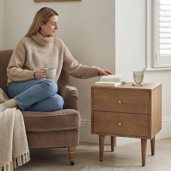 Scandinavian Light Walnut Oslo Bedside Table - Miola