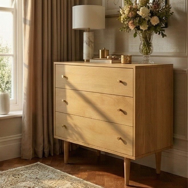 Minimalist Mango Wood Light Oak Oslo Chest of 3 Drawers - Miola