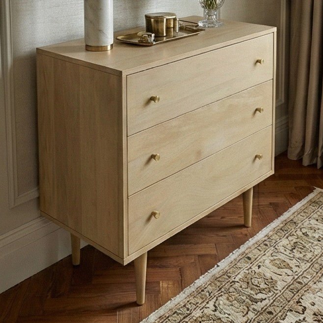 Minimalist Mango Wood Light Oak Oslo Chest of 3 Drawers - Miola