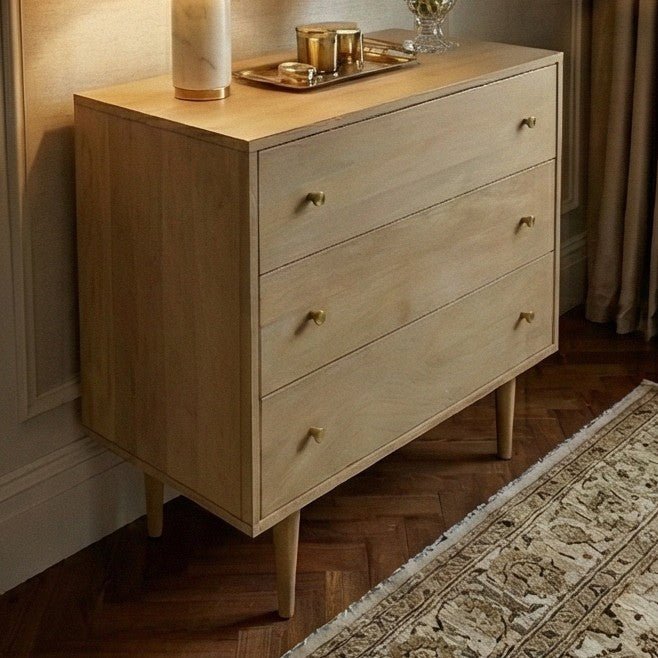 Minimalist Mango Wood Light Oak Oslo Chest of 3 Drawers - Miola