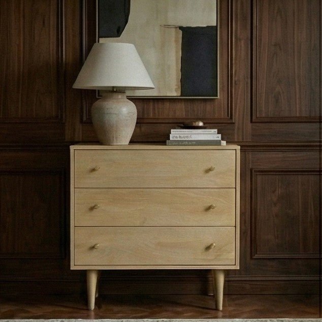 Minimalist Mango Wood Light Oak Oslo Chest of 3 Drawers - Miola
