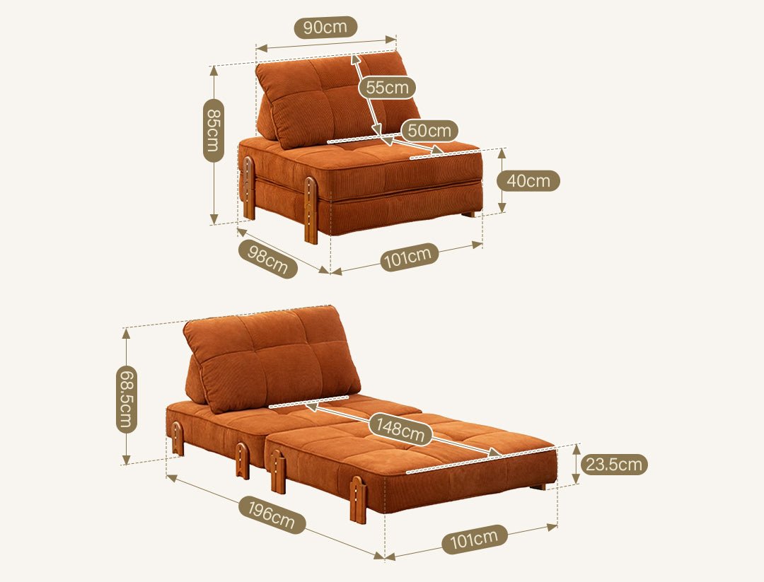 Salinas Lazy Sofa Bed, Single Sofa Bed, Corduroy - Miola
